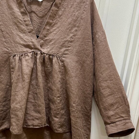 Zara 100% Linen Oversized Tunic Top Women's Size XS Brown Boho Feminine Gypsy - Picture 5 of 11